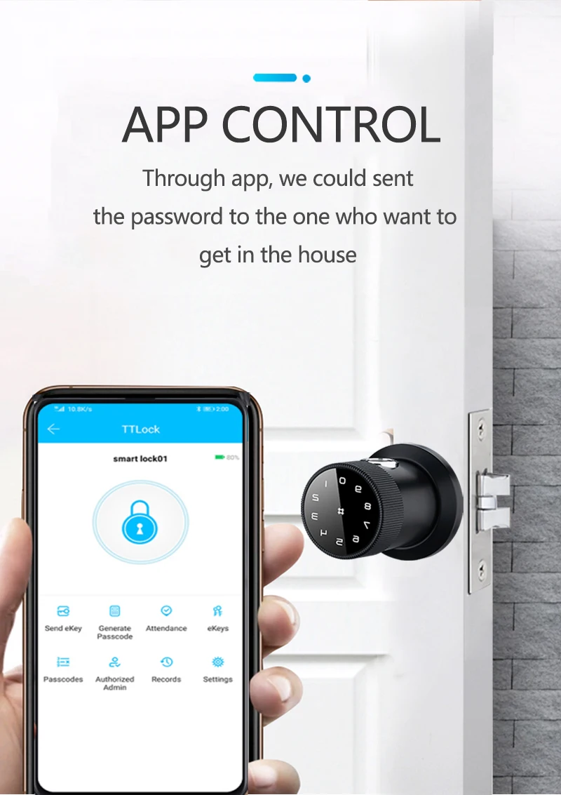 Digital wifi fingerprint smart outdoor biometric electronic door knob smartlock smart key ttlock ble app control lock