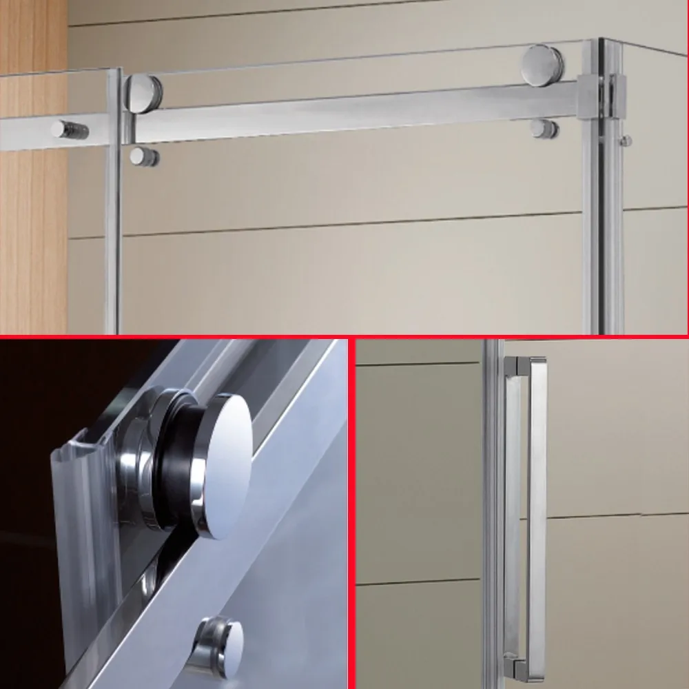 Bathroom Recessed Wet Room Double Sliding Door Shower Enclosure Bypass Chrome Shower Door