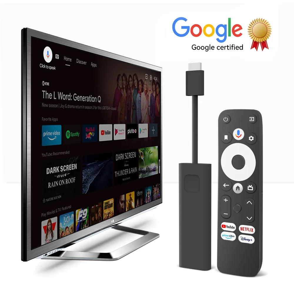 google certified 4k TV stick streaming TV box Amlogic s905Y4 2GB/16GB dual wifi 2.4G/5G