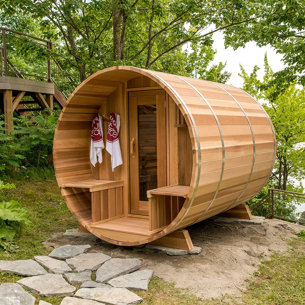 Cheapest Outdoor Steam Sauna Wooden Barrel Sauna Rooms 4 People 6kw Stove