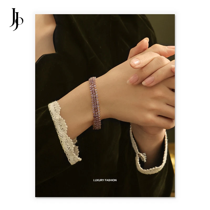 JOJO Fashion 2023 chic purple zircon crystals bracelets dainty 18k gold plated brass bracelets women luxury