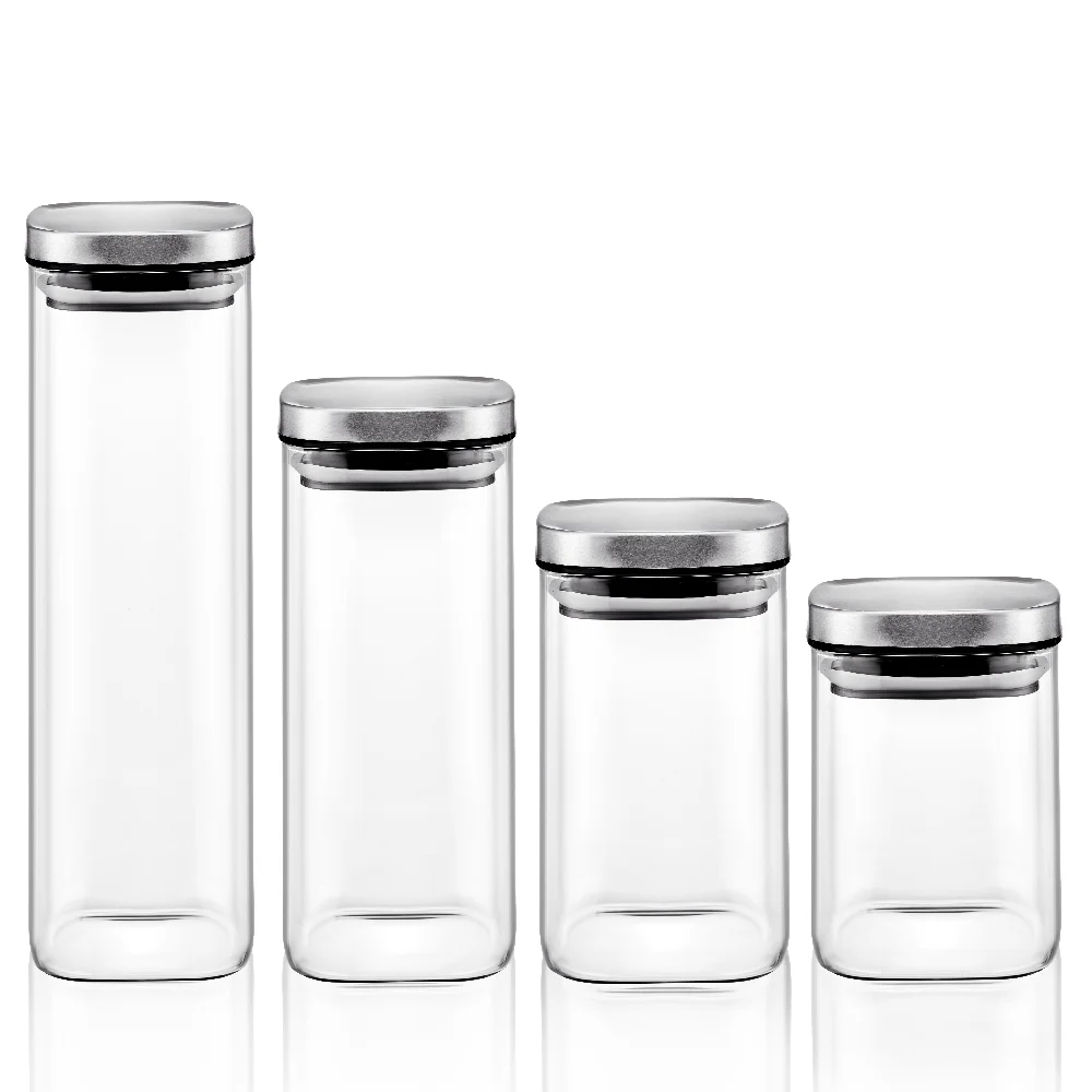 LINUO BPA FREE SQUARE Glass Food Storage Jar glass container food Glass Jar With Lid For Food