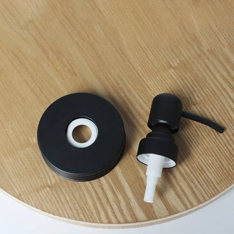 Cross border black rust-proof 304 stainless steel Mason jar lid hand sanitizer pump head emulsion soap dispenser lid