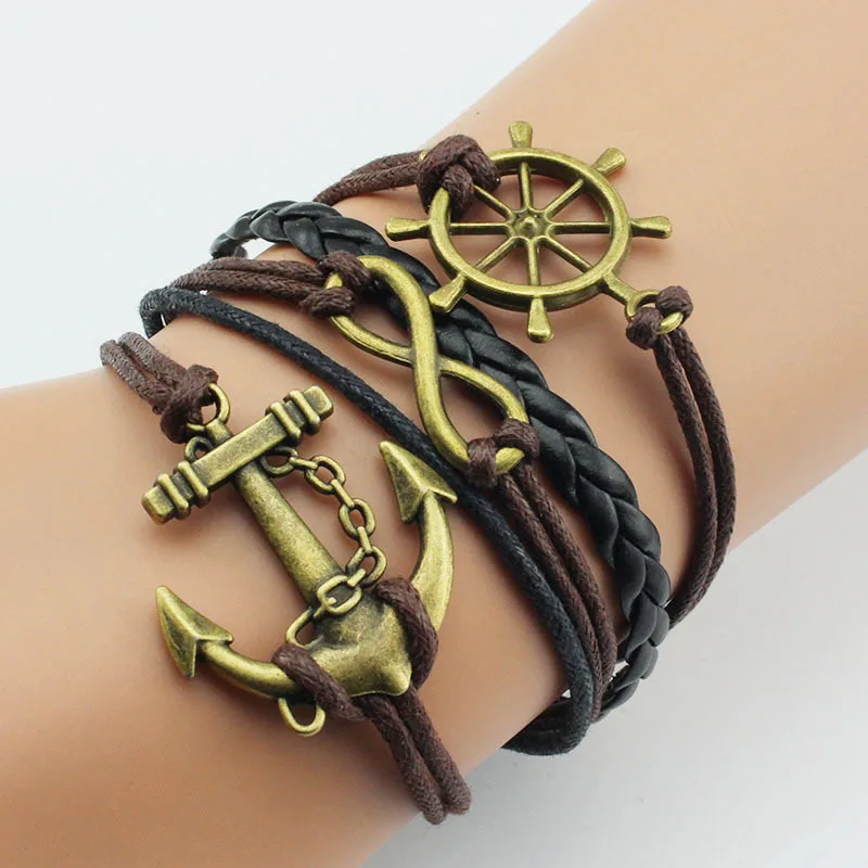 DIY Hand-Woven Boat Anchor Infinity Eight Multi-Layer Vintage Bracelet