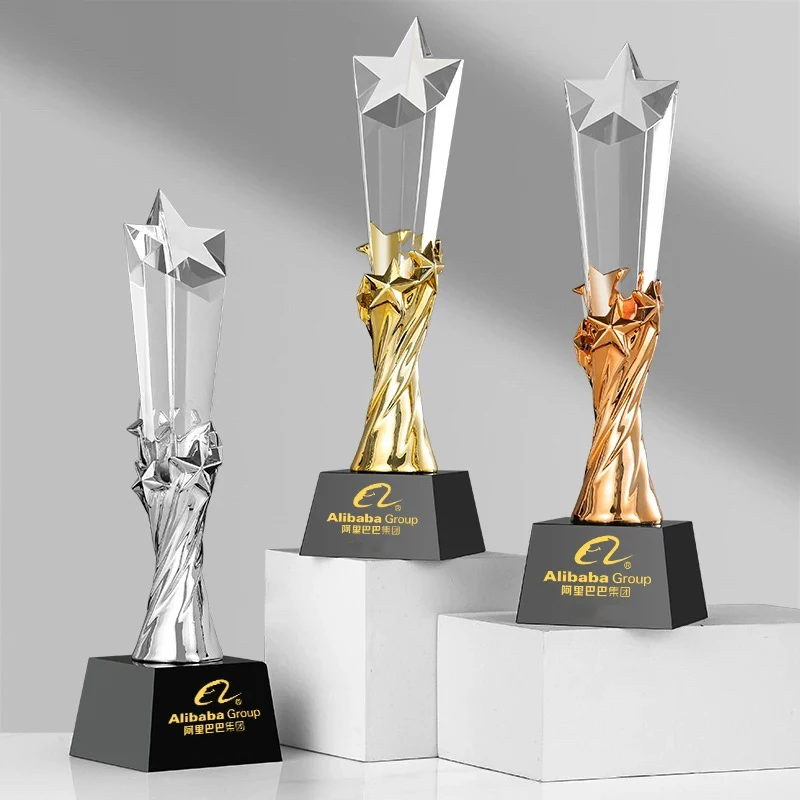 New Arrival Star Trophy Personalized Employee Recongnition Awards Crystal Staff Appreciation Trophies Cup With Black Base