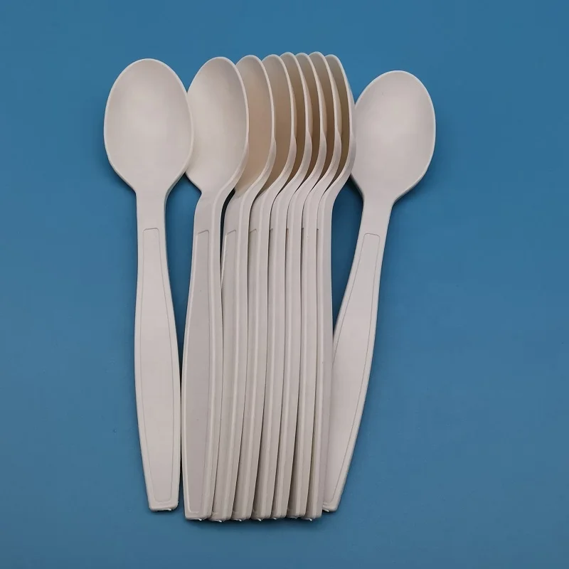 150mm white Bio-based Flatware Corn starch Spoon Disposable heavy duty reusable Eco-friendly 6 inch Cornstarch tea spoon