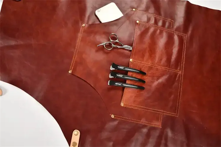 Vintage Cowhide Leather Pockets Waterproof  Barbecue Cooking Chef Kitchen Apron Gardening Tool Aprons