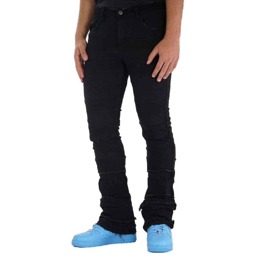 Black Stacked jeans men 2021 fashion denim trousers custom slim fit jeans for men
