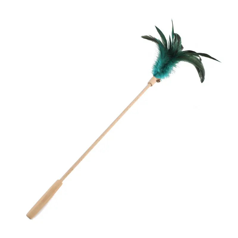 New Design Interactive Wooden Pet Teaser Stick Toy Fancy Feather Cat Wand Cat Teaser With Feather