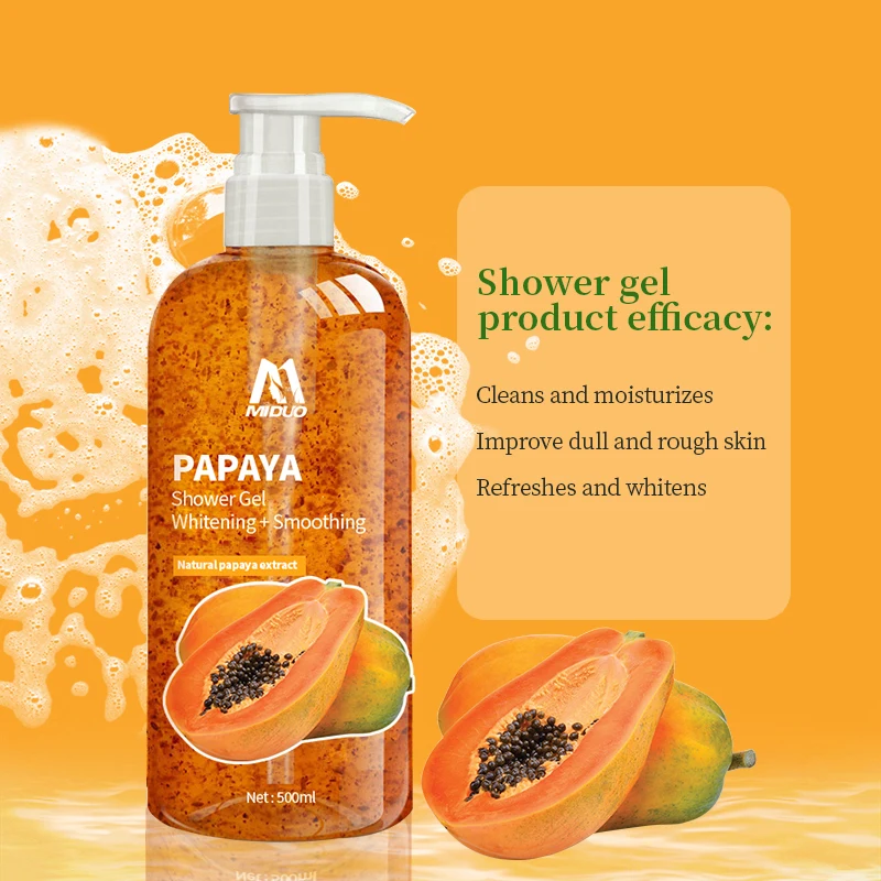 MIDUO Factory OEM Wholesales 500ML Natural Extracts Cleansing Mild Essential Oil Scented Papaya Fragance Moisturizer Shower Gel