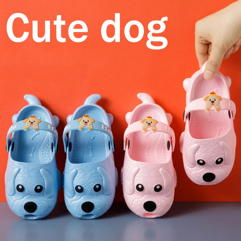 2022 New Style Dog Shape Children Summer Shoes Girls Boys Cork Sole Thick Flat Beach Kids Sandals Cartoon Slippers