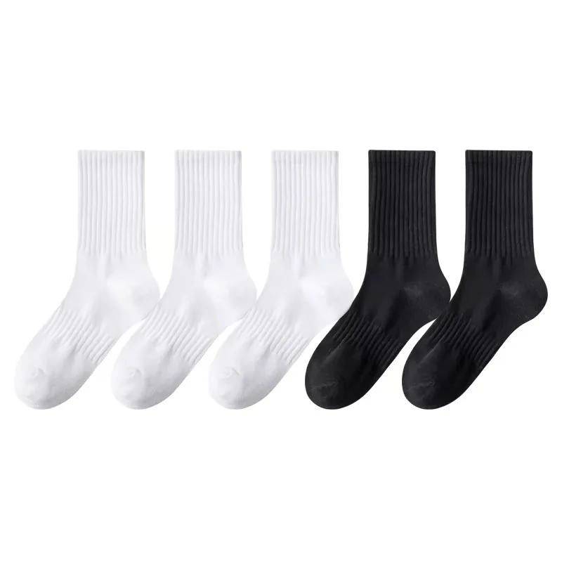 Unisex Compression Crew Length Cotton Socks Black and White Breathable Knit for Spring with Logo on Bottom Cuff for Running