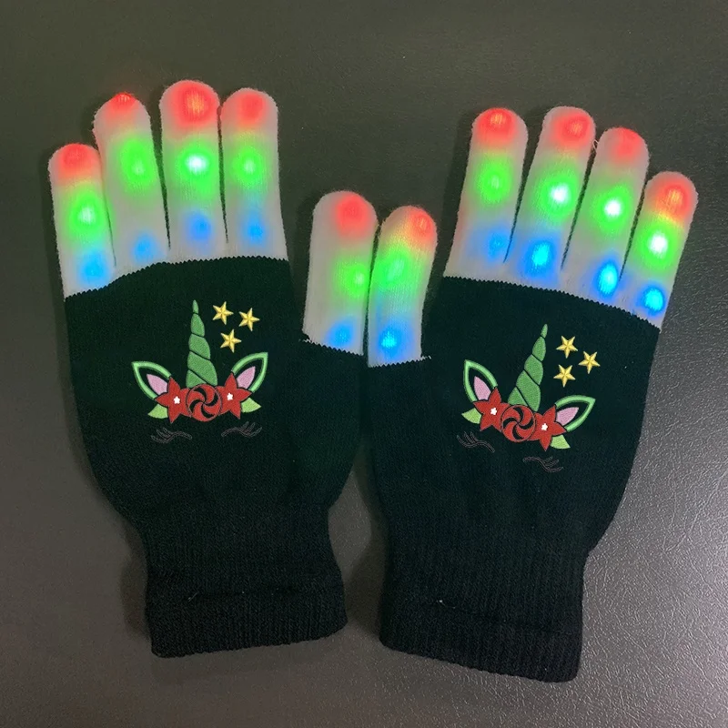 
Cowinner Xmas Unicorn Printed LED Finger Light Up Gloves With Colorful Flashing Rave Gloves Novetly Party Favors For Christmas 