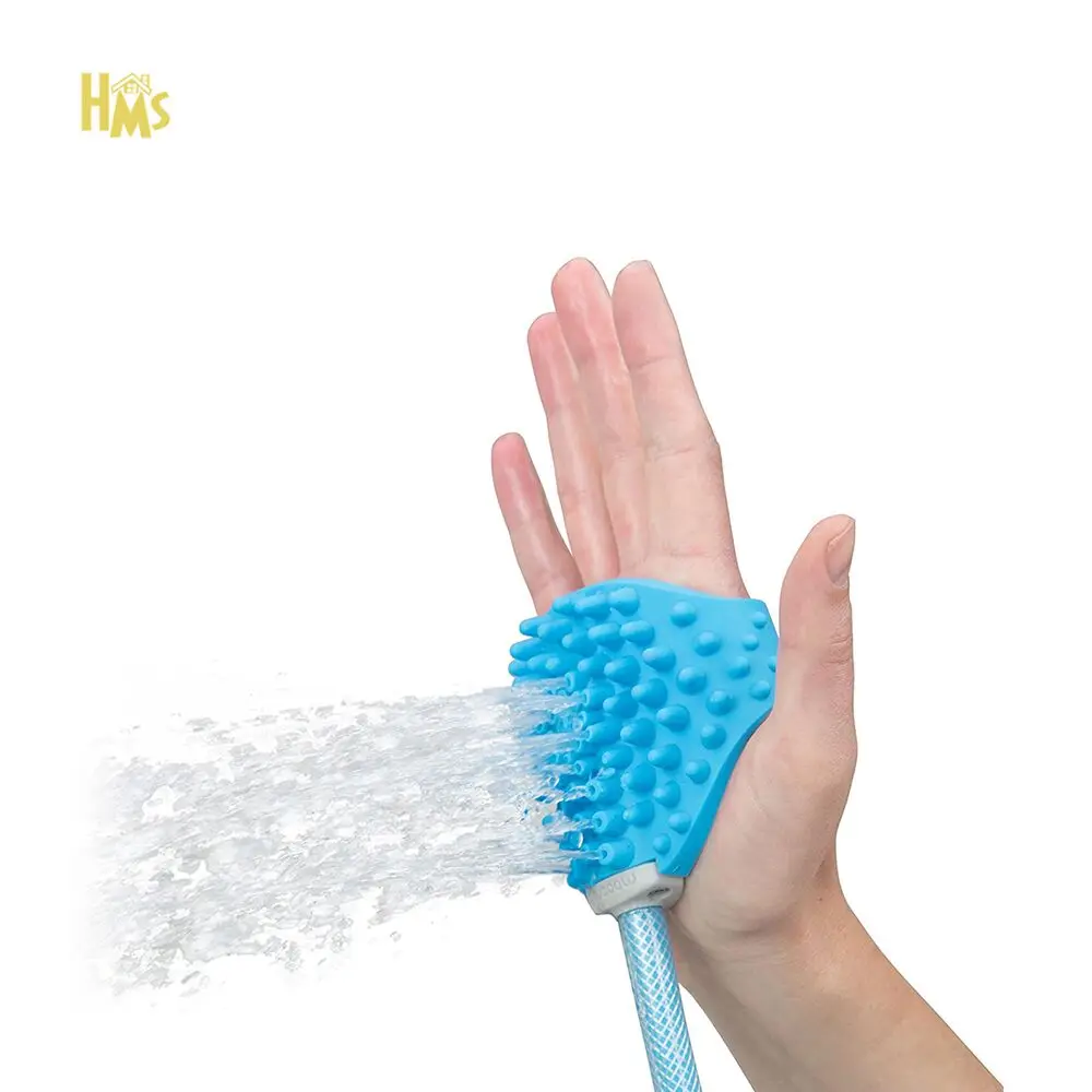 HMS Pet Product Amazon Hot Sale Multi-function Waterproof Silicone Pet Bathing Massage Brush Gloves With Water Pipe