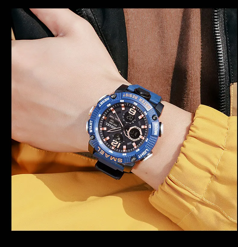 SMAEL 8039 LED Digital Shock Men Analog Quartz Black Gold Electronic Wrist Watch Masculino Waterproof Plastic Sports Watch