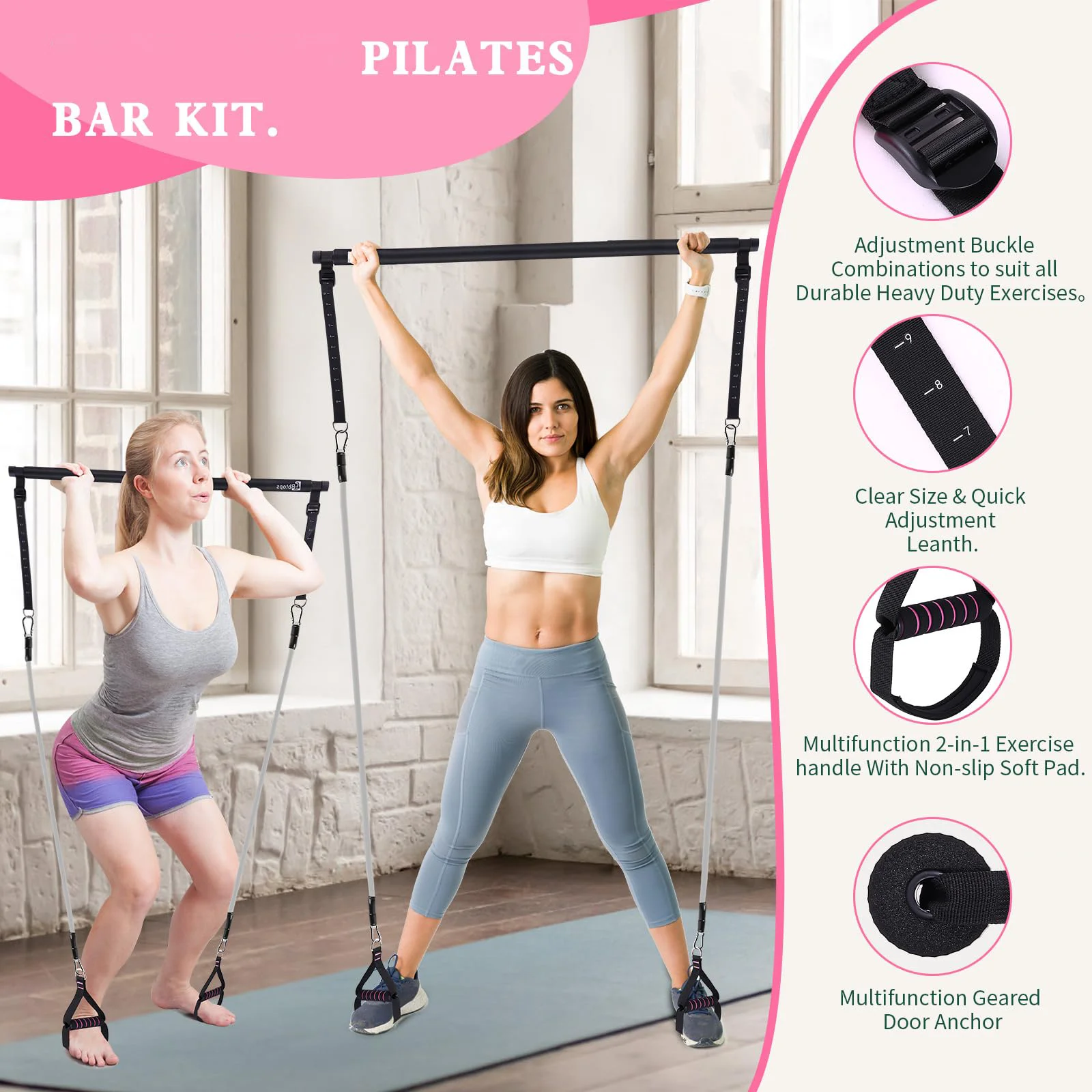 Multifunctional Pilates Bar whole body Workout Equipment 3 Section Pilates Bar Kit with Resistance Bands for Women Home Gym