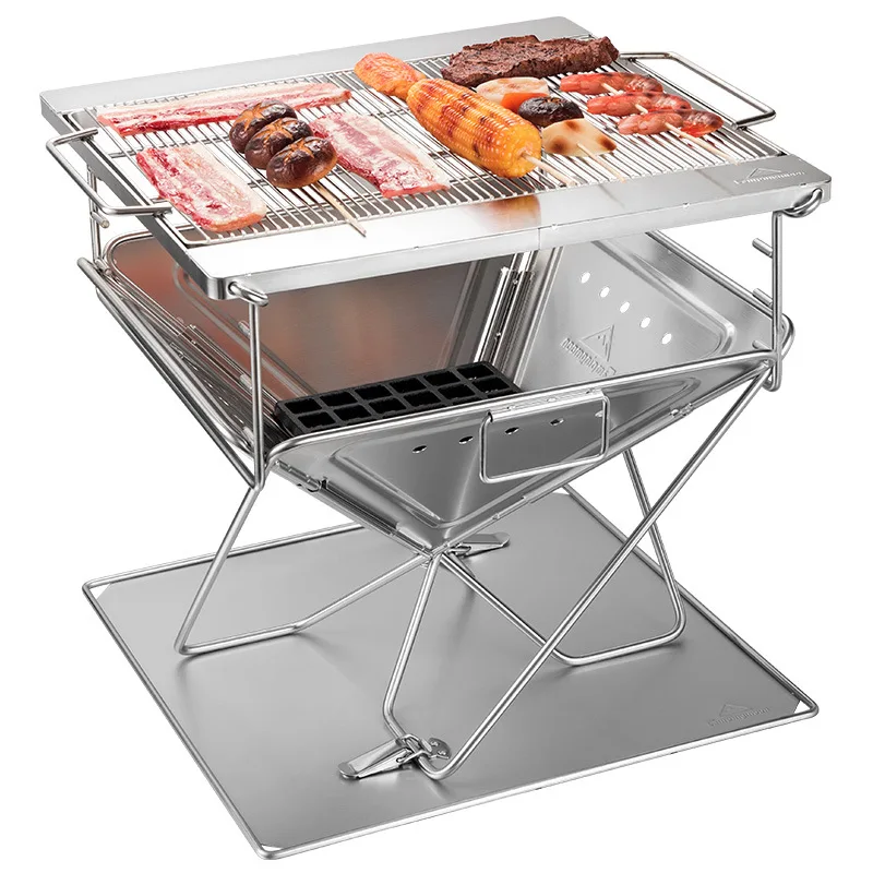  L Size 51*47cm 5-10 person Thickness Stainless Steel Height Adjustable Folding Outdoor Camping BBQ Grills with