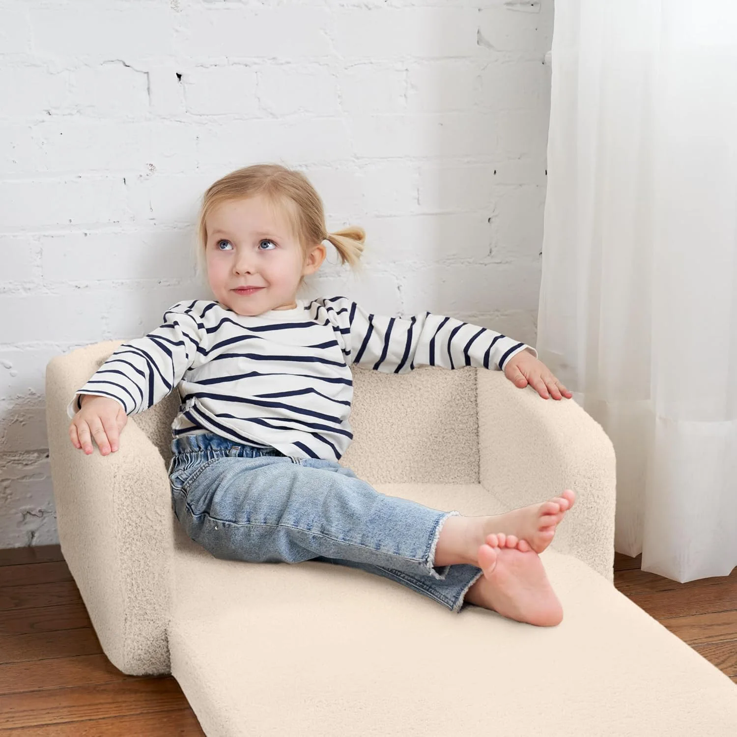 2-in-1 Sturdy Toddler Kid Sofa Couch and Baby Chair Easily Unfolds Into a Super Soft Lounger for Fun Play Time or Comfy Lounging