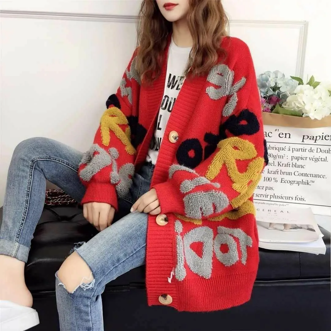 Custom LOGO OEM & ODM women sweater Jacquard Pattern ladies knitwear girls knit top winter knitted coat cardigan sweater women