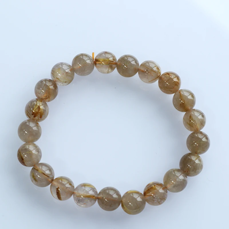 Round Beads Elastic Stretchable Bracelet Rutilated Quartz Crystal Genuine Natural for Men Women 8mm Golden Ball Gemstone Beads -