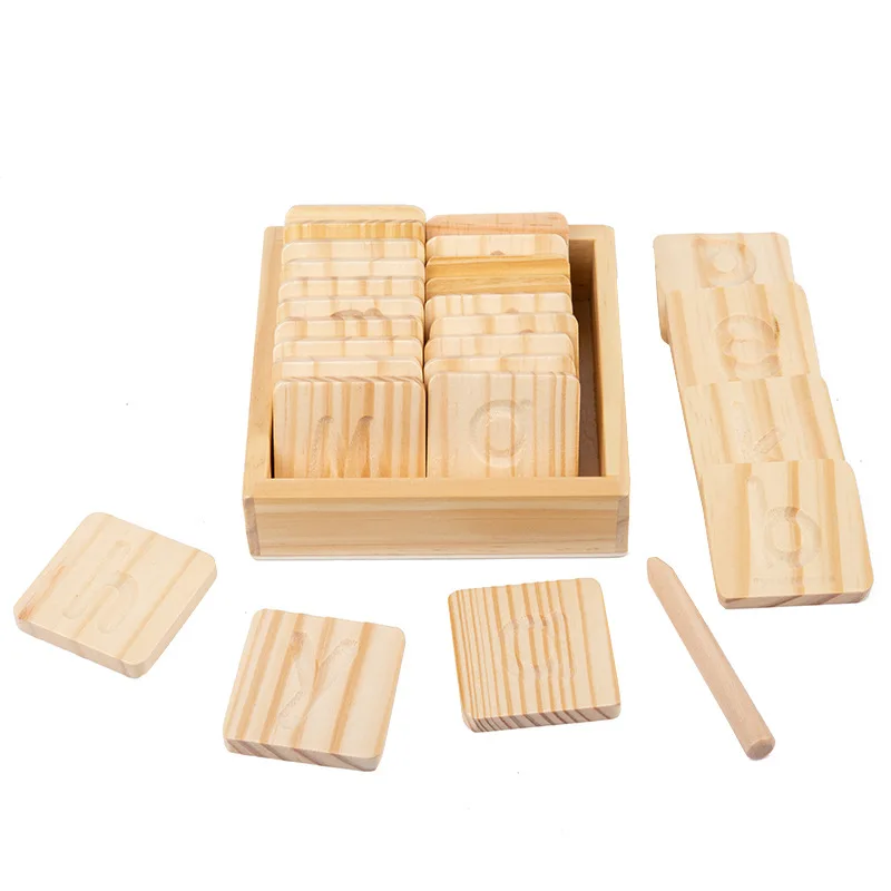 CHCC Wooden Calligraphy Practice Board Early Education Montessori Digital Alphabet Geometric Figure Blind Writing Board