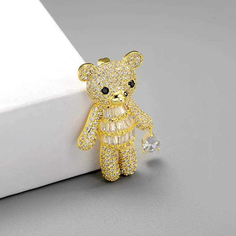 new design animal brooches teddy bear shape cute brooch cz crystal fashion brooch for ladies