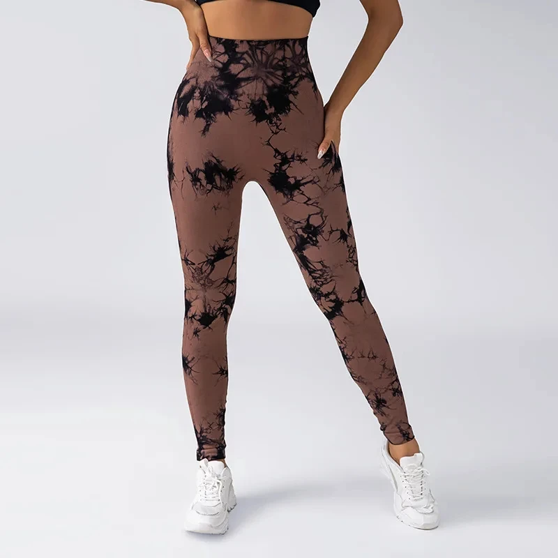 Women Tie Dye High Waist Yoga Tights Lady Scrunch Butt Tight Gym Pants Female Abdomen Midriff Running Trousers