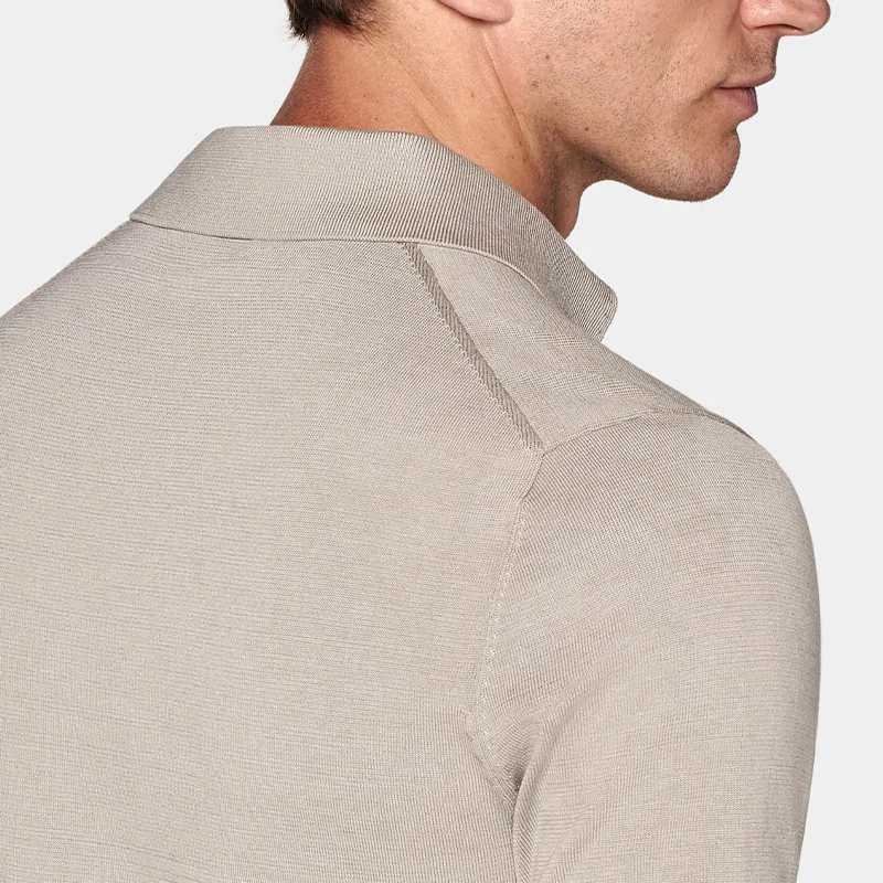 High quality custom luxury silk and cotton light grey sweater summer knitted men polo shirts