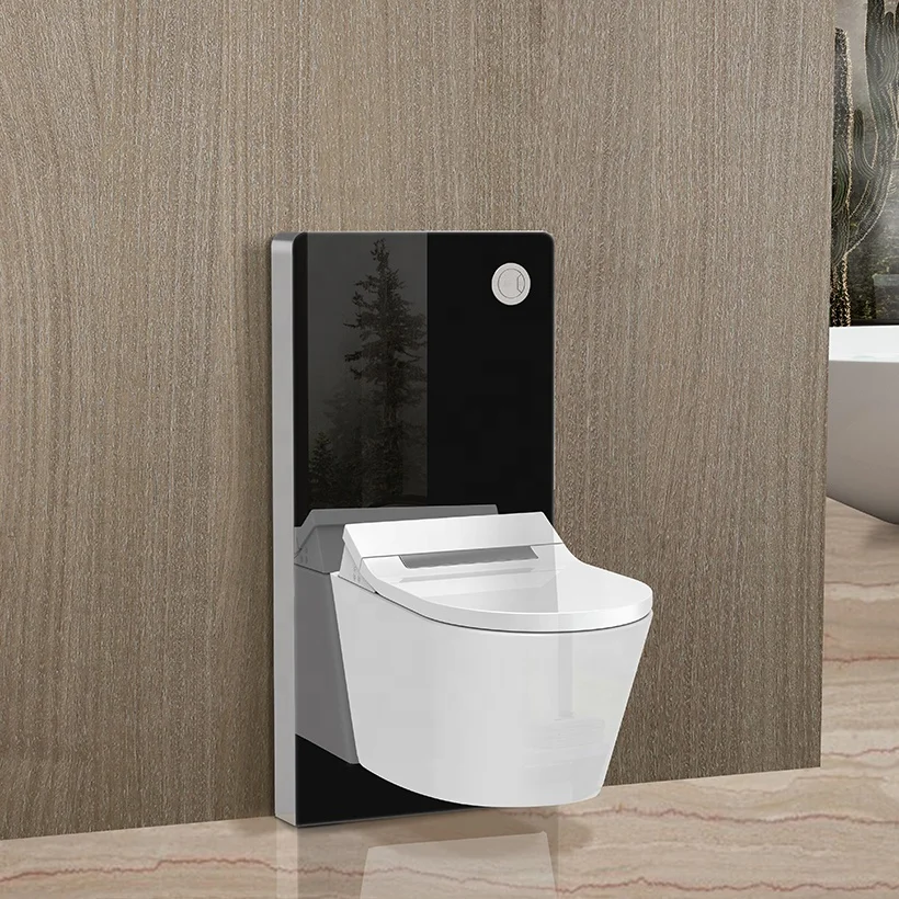 Modern bathroom sanitary ware WC system sensor flushing tempered glass cabinet cistern