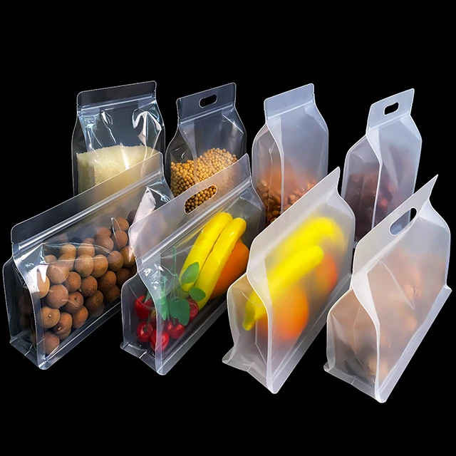 Transparent Gloss Matt Plastic Packaging Bags Flat Bottom Pouch Food Storage Bag For Nuts Candy Zip Lock Bag With Handle