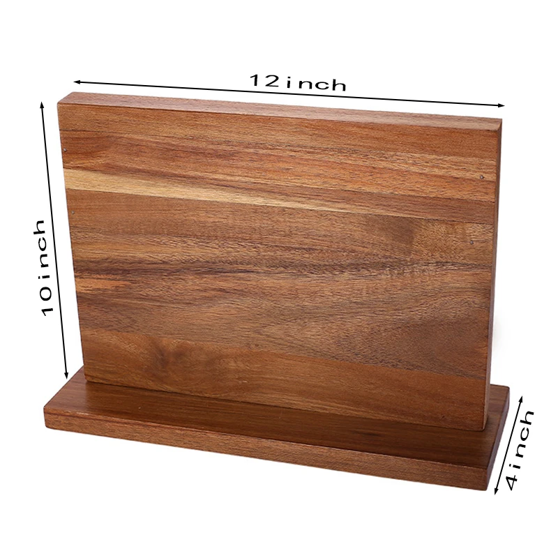 Double sides magnetic acacia wood storage block stand magnetic strip knife magnet holder wooden magnetic knife block