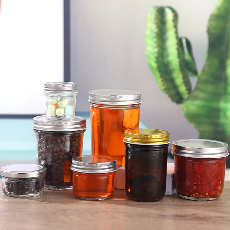 Stock 100ml 200ml 250ml 300ml 400ml 500ml Jam Storage Caviar Glass Jar with Metal Lid