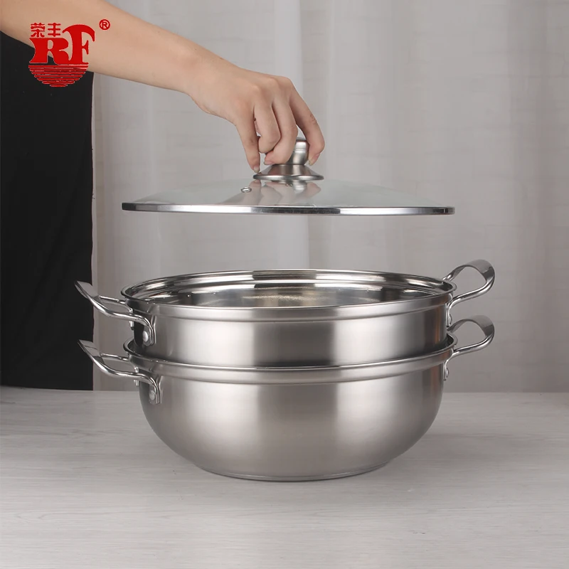 Kitchen Stainless Steel Hot Pot and Steamer Cooking Soup Pot with Glass Lid multi-function Steamer With Stainless Steel Handle