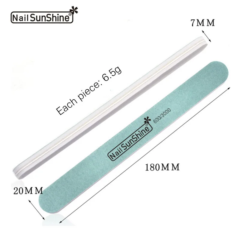 
Professional factory wholesale nail sunshine 18x2cm straight nail buffer buffing nail white green 2 sides 600 3000 grit 