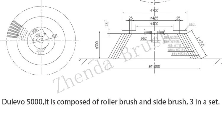 
ZHENDA Auto Rotary Industrial Street Sweeper Dulevo 5000 Side Broom 