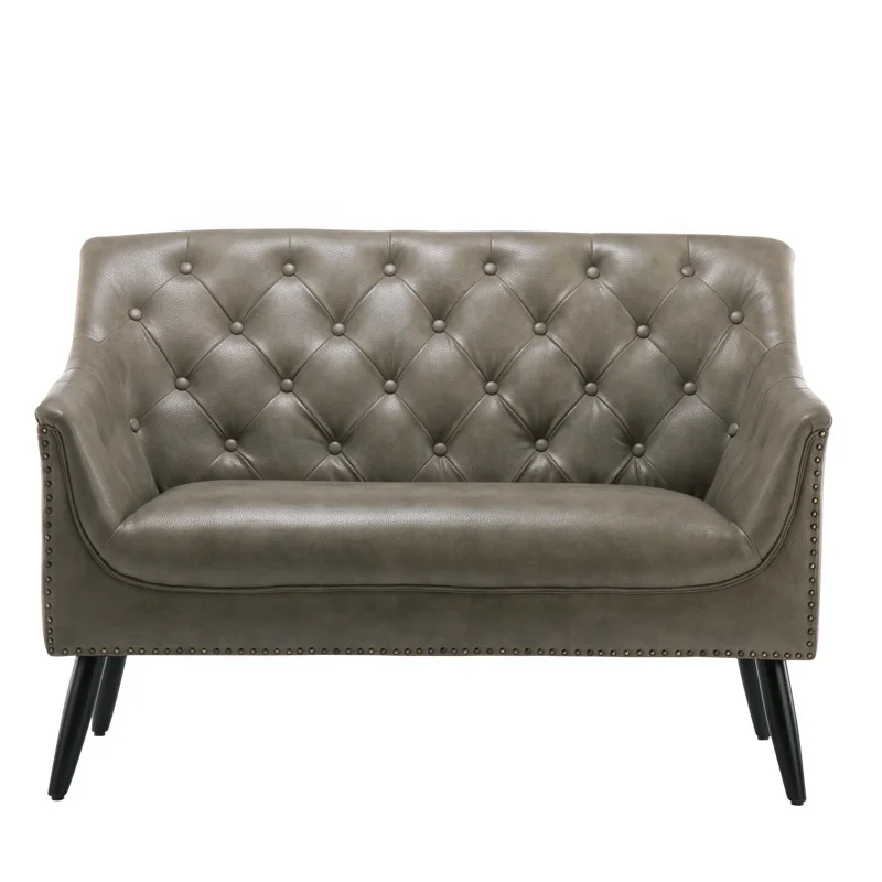 
American style pu leather grey upholstered nailhead living room sofas love seat 
