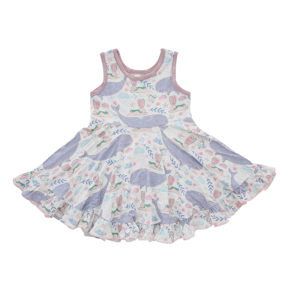 Hot Sales New Design Custom Print Baby Clothes Soft Kids Dress Lovely Bamboo BabyGrils Dress