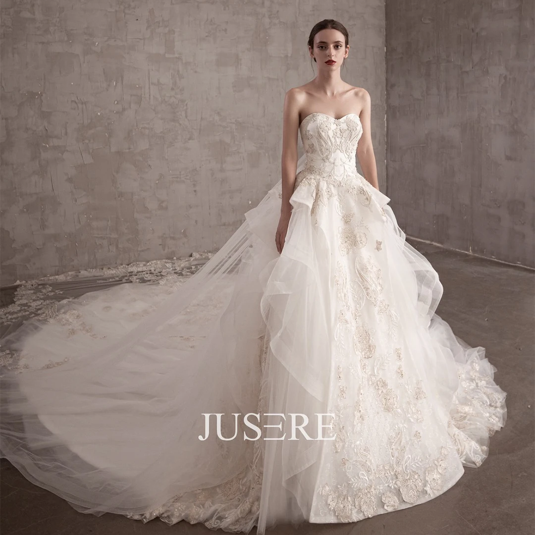 JUSERE Sweetheart Wedding Gown 2022 Lace Embroidery Beaded Bridal Gown Robe de Mariage with a Big Train