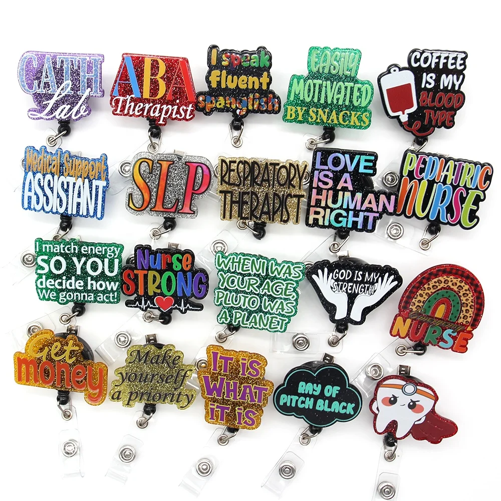Wholesale Acrylic Nursing Badge Reel Medical Letters Retractable Badge Reel Holder Clip for Doctor Nurse Accessories