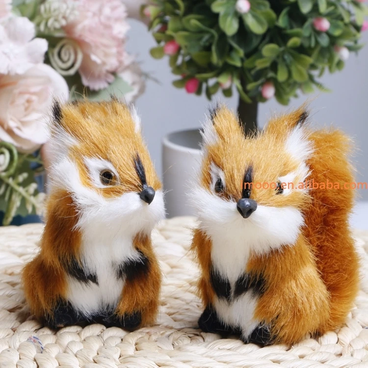 Factory Price 7cm Plush Animal Sculpture Collection Squirrel Statue Figurine Artificial Fur Figure for Office Farmhouse Decor
