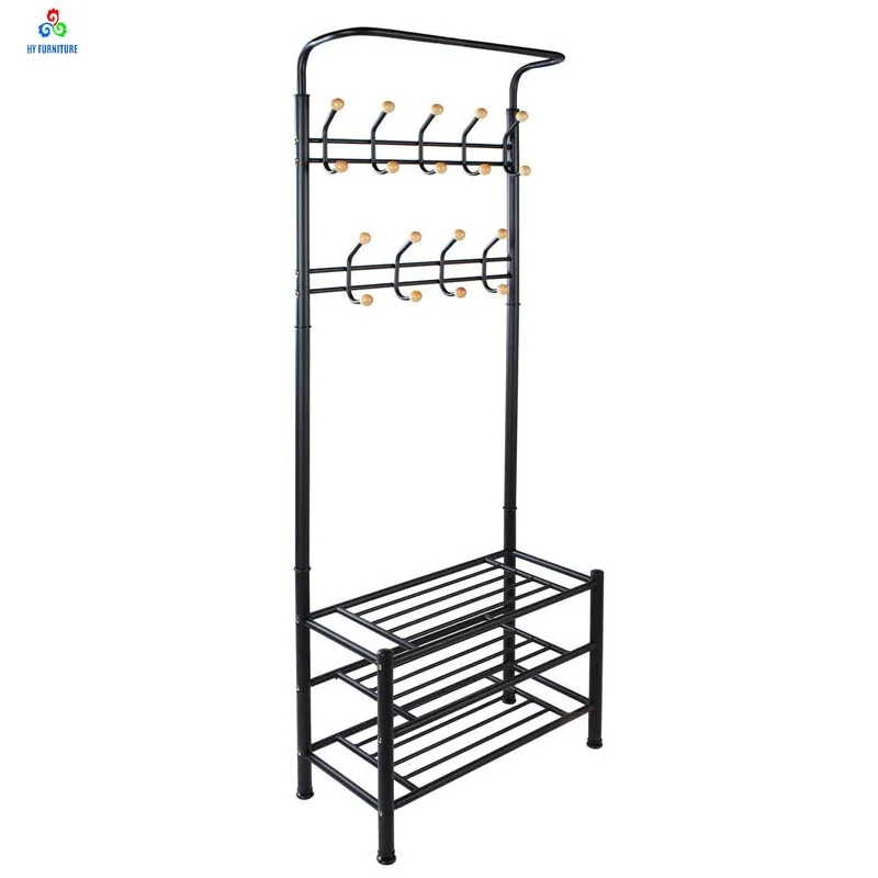 Multi-Purpose Bedroom Garment Rack Metal Coat Hanger Shoe Rack Stand With 3 Tier Shoe stand Coat Storage Rack
