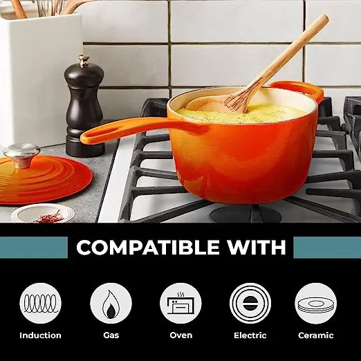 Enamel cast iron non stick sauce pan soup milk kitchen cookware cooking pot saucepan with lid