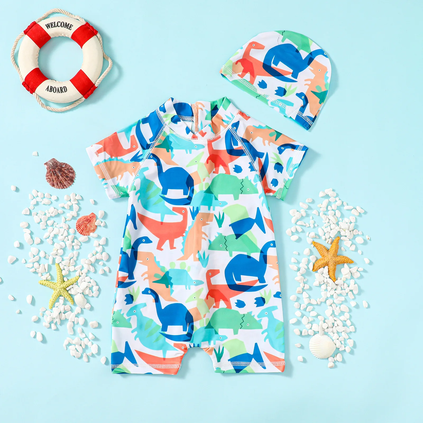 Factory Wholesale Kid Boy Romper Beach Swimsuit Sets Cartoon Baby Zipper Swimsuit Summer Short-sleeved Baby Swimsuit