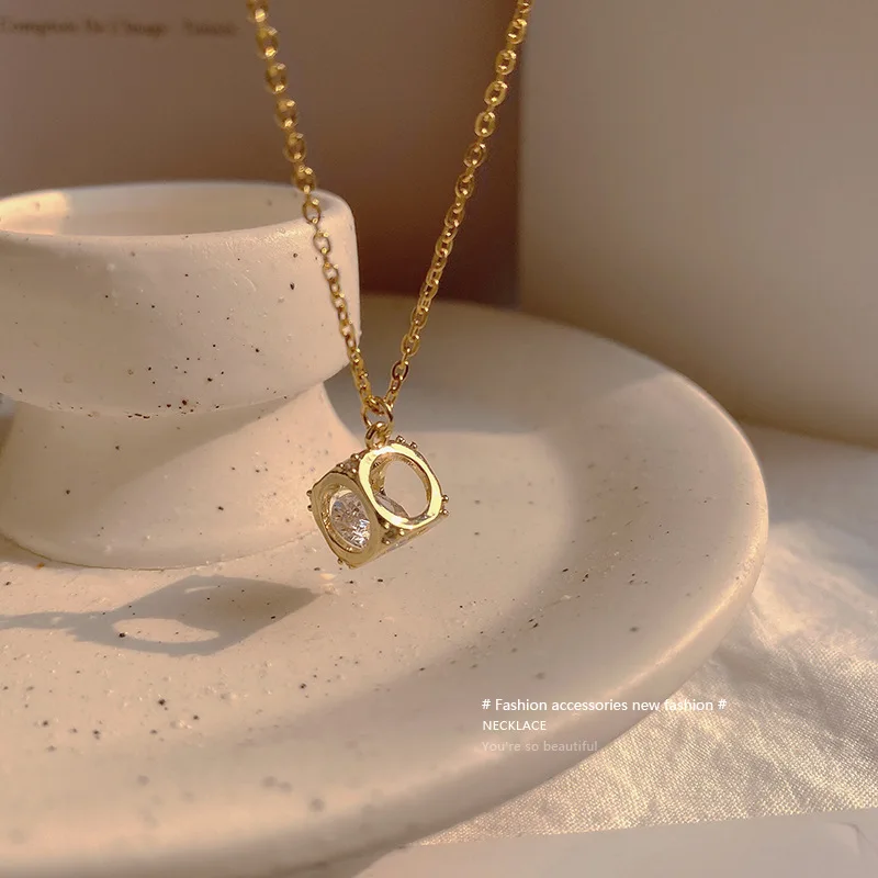 Korean style hollow necklace collier acier inoxydable bijoux personality clavicle chain zircon stone pendant necklace col