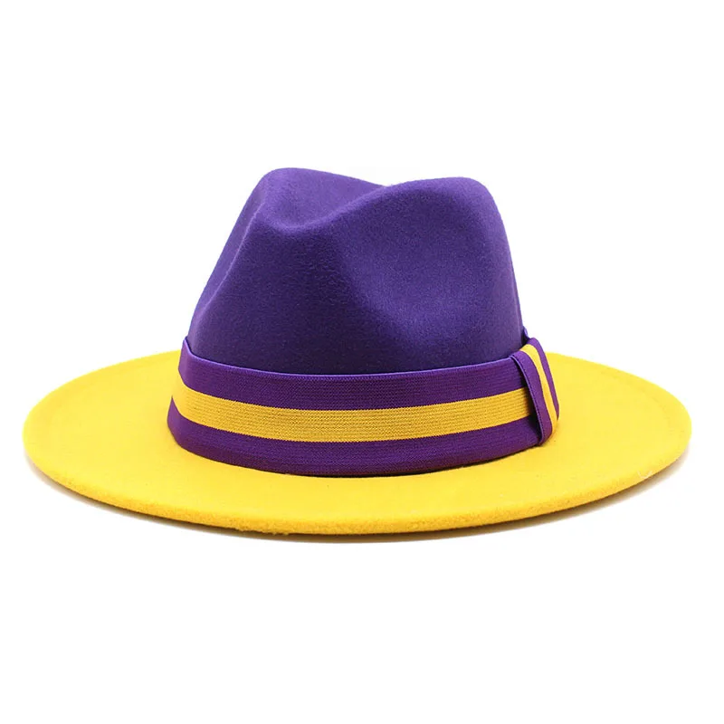 2022 New Design Wholesale Two Tone Women Men Panama Hat Vintage Wide Brim Jazz Hat Wool Felt Fedora Hats with Belt Buckle