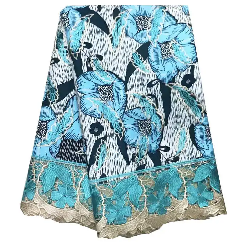 100% cotton wax fabric mixing embroidery lace fabric fashion african wax lace cloth 6 yards for women party