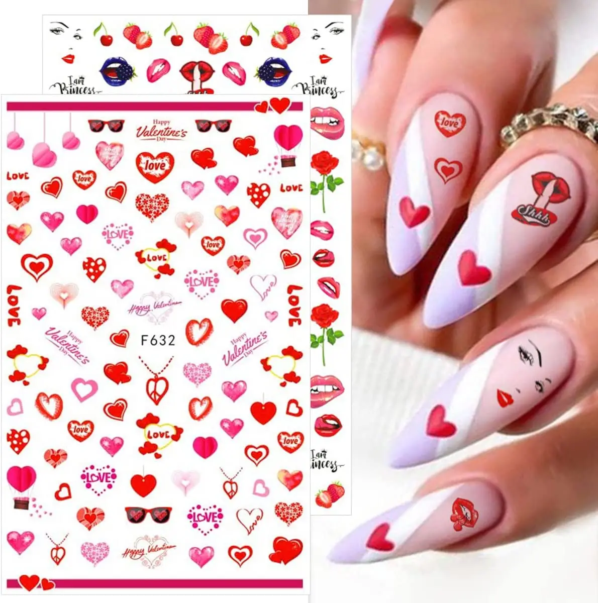 Private Label DIY Nail Art Decoration 3D Self-Adhesive Water Decals Embossed Custom Semicured Gel Valentines Day Nail Sticker