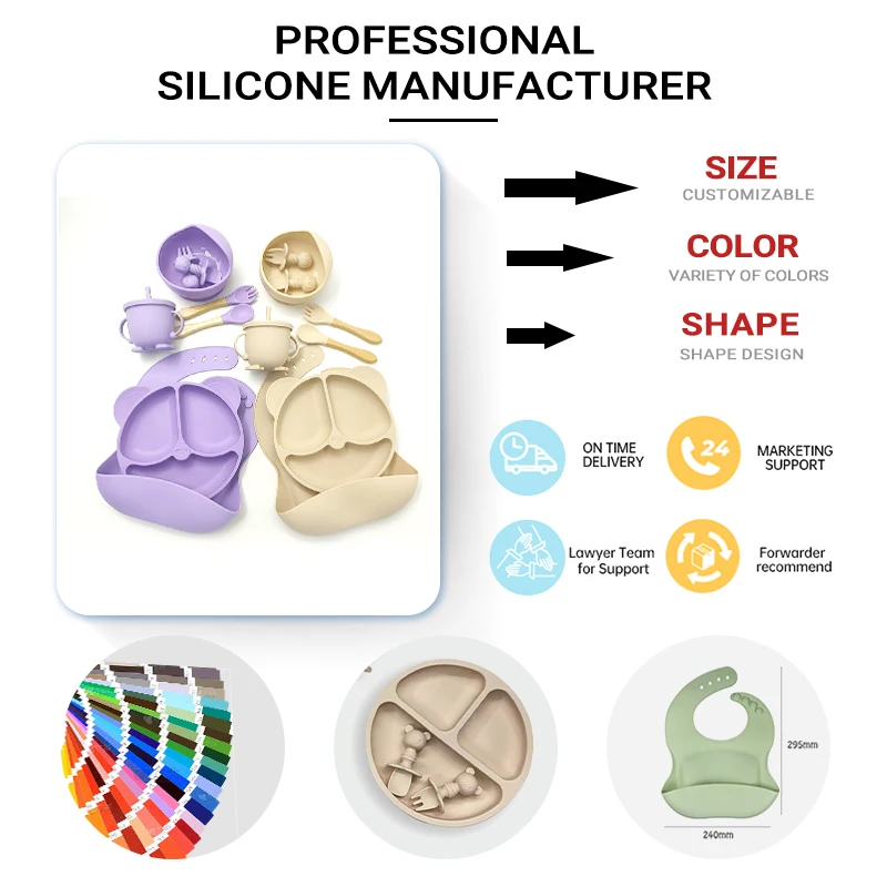 OEM/ODM Silicone Dinnerware Set For Kids Feeding Bib For Toddlers Baby Spoon Dinnerware Baby Feeding Plate Baby Feeding Bowl Set
