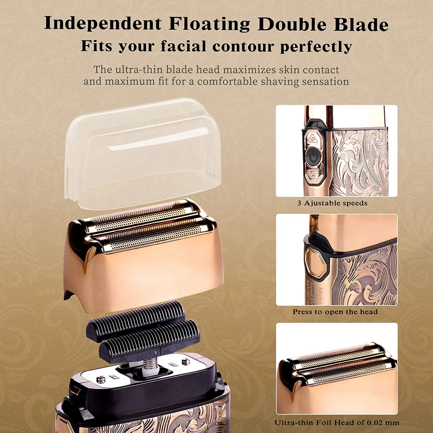 Pro T-Blade Titanium Cordless Lithium Hair Clippers Double Foil Shaver Men Hair Beard Trimmers Barber Electric Razor