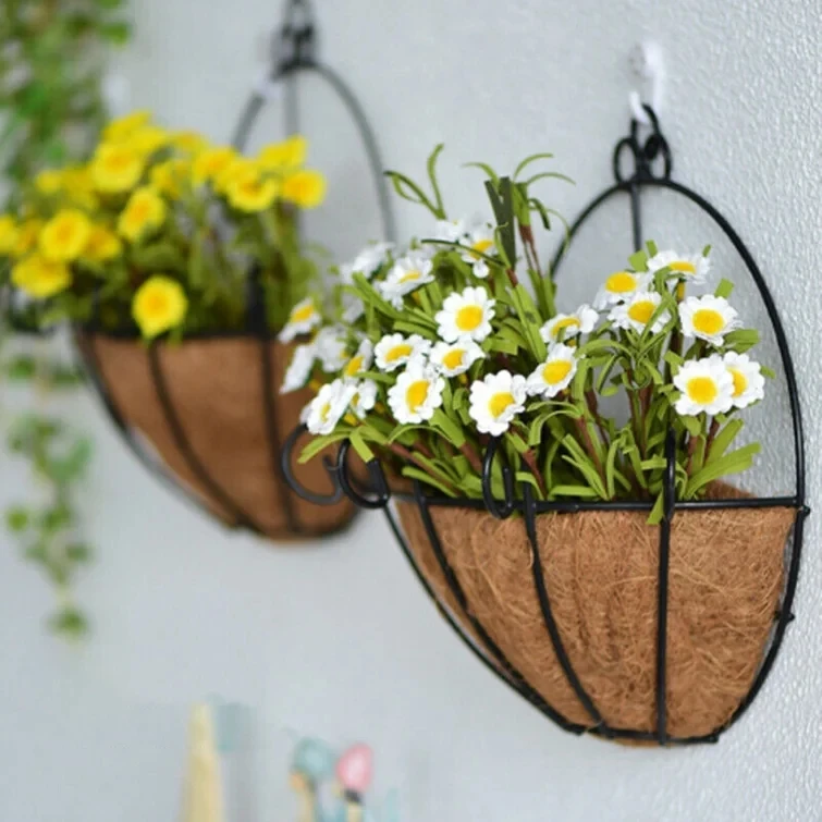 Home Garden Decoration Planting Container Hanging Flower Basket Rattan Basket Plants Stand Coco Liner Hanging Plant Basket